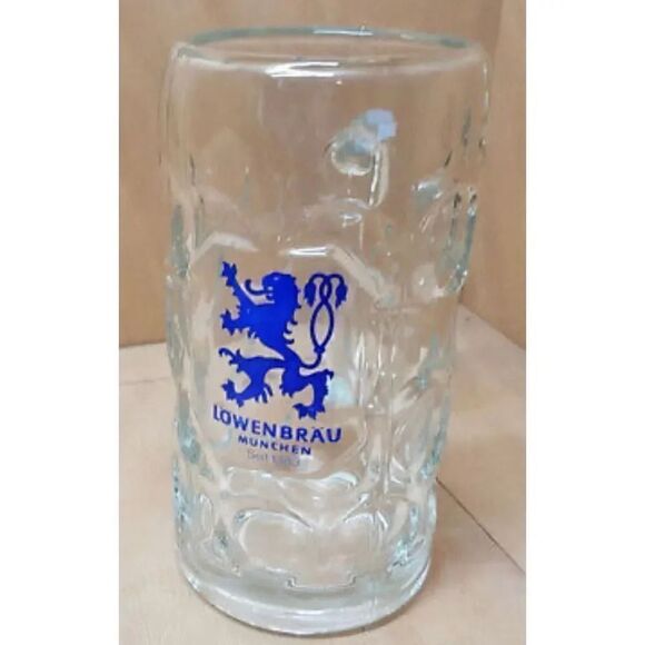 Vintage German Löwenbräu Munchen Seit 1383 Heavy Clear Liter Beer Stein - Picture 1 of 12